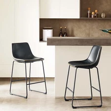 ZUNMOS Counter Height Bar Stools With Back Footrest Metal PU Leather 2 Pack