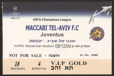 Maccabi Tel Aviv Vs Juvenus Uefa Champions League 2004 SPIELTICKET 8. Dezember