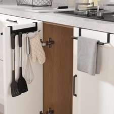 Over The Cabinet Door Towel Bar with Hooks, Kitchen Towel Holder with Hooks f...