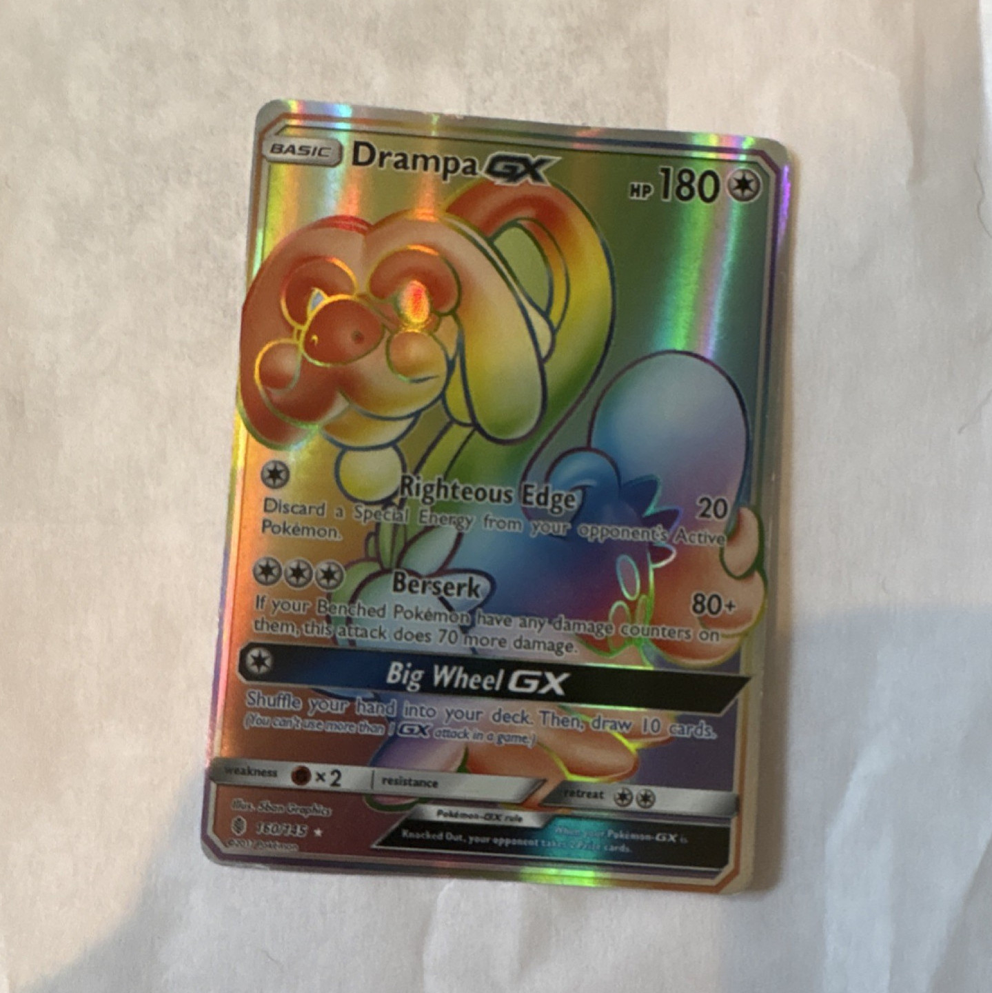 Pokémon Drampa GX Full Art Secret Rare Holo SM-Guardians Rising 160/145 Card