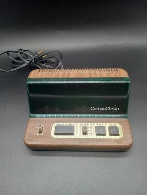 Vintage Compu Chron C 6500W Digital Alarm Clock Faux Wood & Green Compact 120VAC