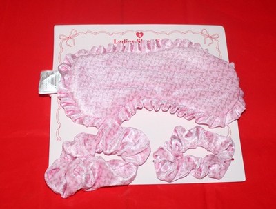 Gertex 3 Piece Ladies Sleep Set *NEW* 2 Pink Scrunchies & 1 Pink Eye Mask