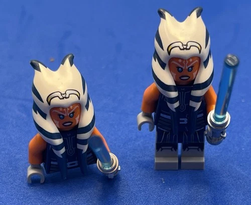2- Incomplete Ashoka Tano Lego Minifigures- 2 lightsabers- Missing Legs