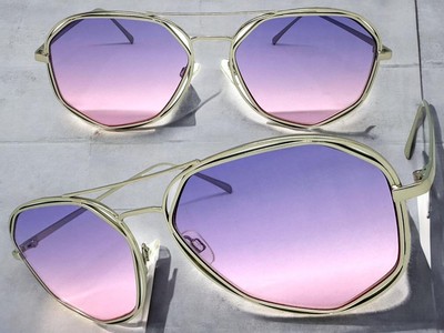 Oversized Classic Vintage Retro Style SUNGLASSES Large Silver Frame Purple Lens
