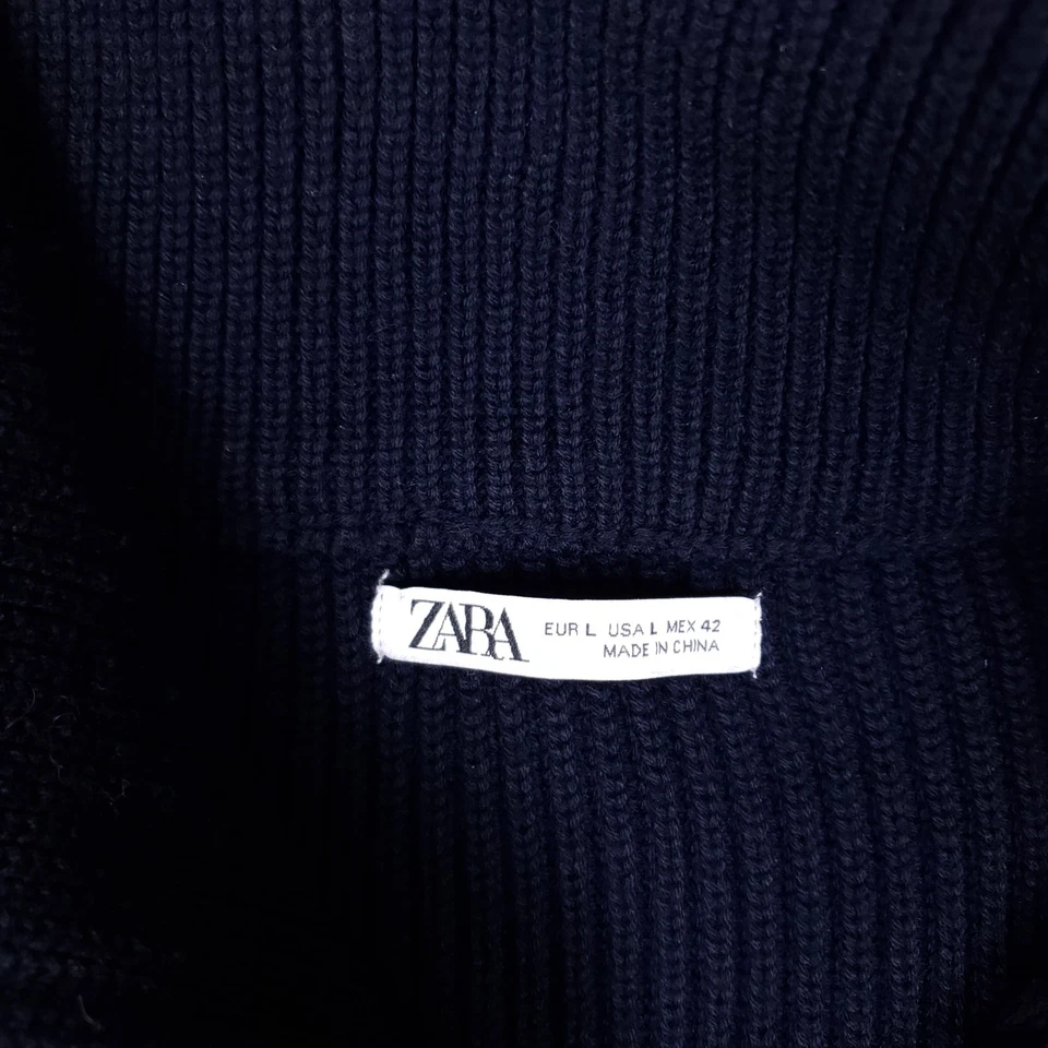 Suéter de cuello falso con cremallera completa acanalado azul marino talla grande de ZARA para hombre Foto 4 de 4