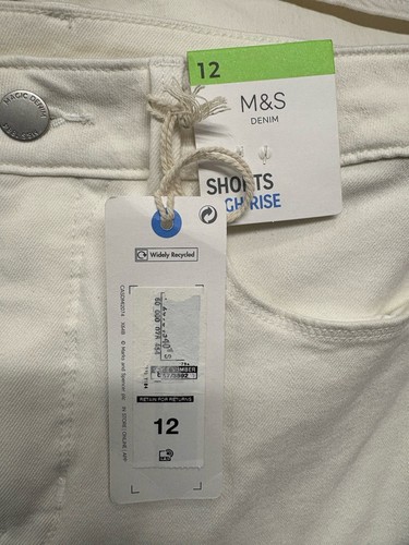 Marks & Spencer The Magic Slim High Rise Denim Jeans Shorts UK 12 Soft White - Picture 7 of 10