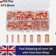 GT1.5-6mm250Pcs Copper Tube Butt Wire Ferrule Cable Crimp Connectors TerminalKit