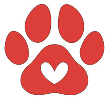 Vinyl Decal, Paw/Heart, Matte Red, Various Sizes, Indoor/Outdoor