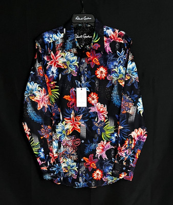 Robert Graham KATAZOME Embroidered Multicolor on Black Medium $348 NWT  M