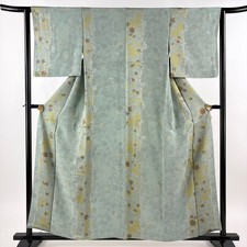 JAPANESE KIMONO FINE PATTERN GRAY-GREEN 159cm 5 ft 3 in PURE SILK B1282