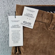 NEW Roundtree & Yorke Corduroy Pants Men 42 x 30 Flat Front Stretch Classic Tan