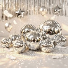3 Pcs 12/16/20" Silver Glass Mirror Disco Ball Ornaments Party Decorations
