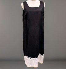 Vintage 90s AGB Sheath Dress Black Linen Sleeveless Lined Embroidery Women's 14