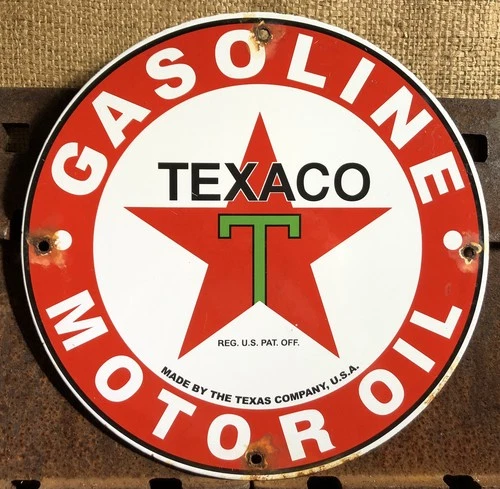 VINTAGE 1931 DATED TEXACO MOTOR OIL GASOLINE GAS GASOLINE PORCELAIN SIGN