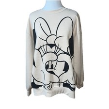 DISNEY Minnie Mouse Pullover Sweatshirt Beige Black Print Size Large