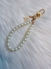 Letter A Charm Bag Charm Keychain KeyRing Car Charm Faux Pearl Strap Zipper Gift