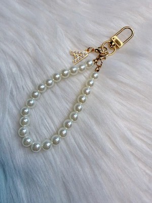 Letter A Charm Bag Charm Keychain KeyRing Car Charm Faux Pearl Strap Zipper Gift