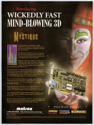 Matrox Mystique - PC 3d Graphics Card - Vintage Original 1997 Ad Promo 90s Art