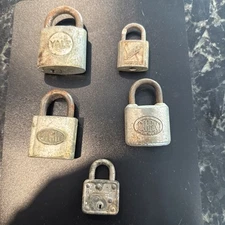 Vintage/Antique Padlock Lot Of 5 YALE CORBIN ELGIN MASTER SLAYMAKER No Keys