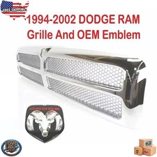 For 1994-2002 Dodge Ram 1500 2500 Front Chrome Grille With Mopar Oem Emblem 2pc