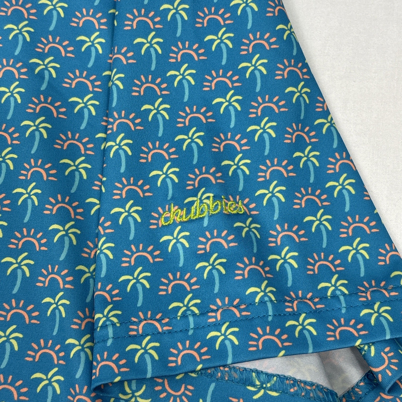 Chubbies Polo Men's Large Blue Palm Tree Sun Beach Performance Stretch Casual