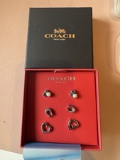 Coach C Stone Heart Earring Stud Set - Sterling Silver Trio Brand New In Box