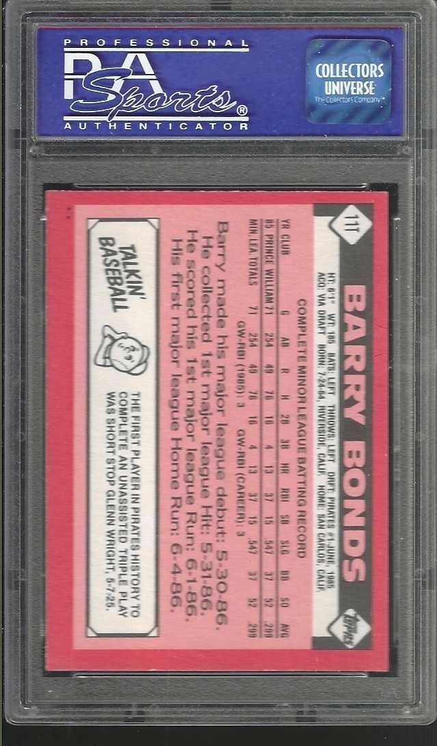1986 TOPPS TRADED BARRY BONDS #11T PSA 8 TRADING CARD- READ AD FIRST view 2