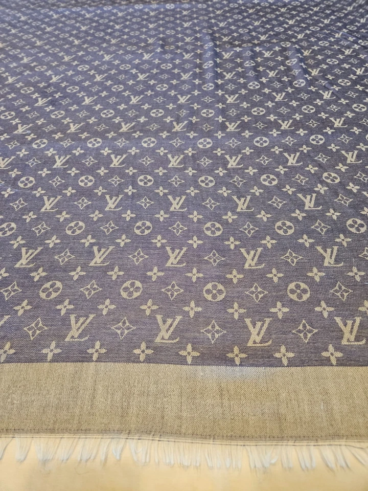 Louis Vuitton Metallic Shine Monogram Denim Blue Scarf Shawl 401910 Italy - Image 4 of 4