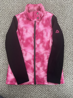 Reebok Women's Half Puffer Quilted Jacket Pink Black Knit Sleeves Sz S/C