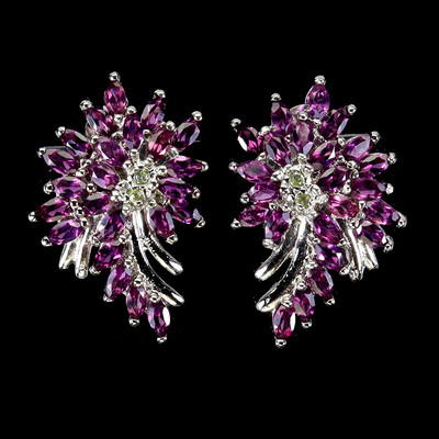925 Sterling Silver Earrings Marquise Rhodolite Peridot Gemstone Jewelry
