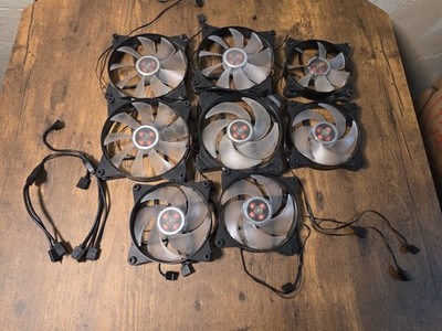 8 Lot Cooler Master Masterfan MF120 120mm and MF140 140mm RGB 4-pin/Red/Blue