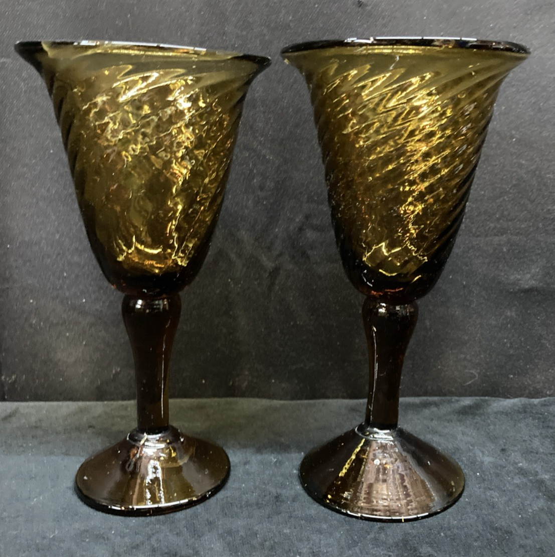 Hand Blown Dark Amber Stemware Glasses 5oz Set of 2