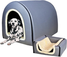 Dog Bed,2 Ways to Use,Indoor Pet House with Fluffy Mat,Removable and Washable Co