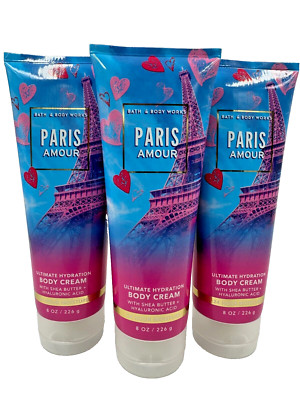 NEW Bath & Body Works Lot of 3 Tubes Paris Amour Body Cream Lotion 8 oz