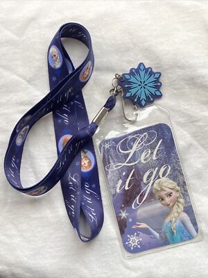 Disney Frozen Let It Go Lanyard Snow Queen Elsa ID Card Pin Holder