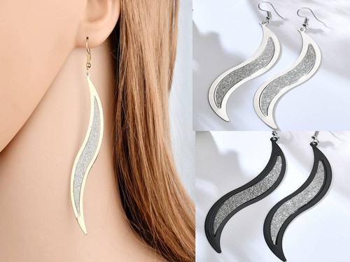 1 PAIR SPRING CLIPON OR PIERCED SILVER/GOLD/BLACK DANGLE DROP EARRINGS - Imagen 1 de 5