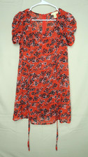 Urban Outfitters Pins and Needles Mini Dress Small Red Orange Floral Belted EUC