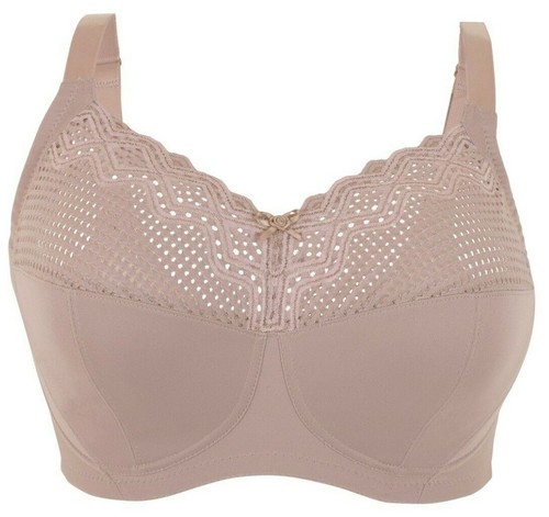 Glamorise Bra 50i MAXIMUM COMFORT & SUPPORT Soft Fabric Lace Taupe NEW