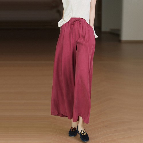 Plus Size Women's Retro Summer Loose Cropped Pants Wide-leg Straight Trousers