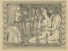 Fidus Happiness Nude Erotic Marriage Adam Eve Paradise Deity Image Sculptor Chisel