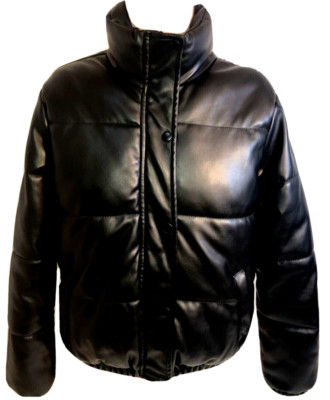 CI SONO WOMENS BLACK FAUX LEATHER WATER WIND PROOF PUFFER JACKET