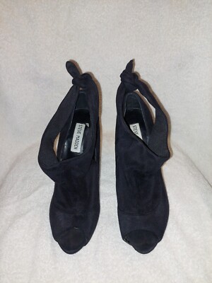 Steve Madden Revolve Black Suede-like Ankle Tie Peep Toe Platform Cone ...