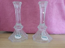 Lead Crystal Candlestick Holders 8" Tall Set of 2 American Made EX