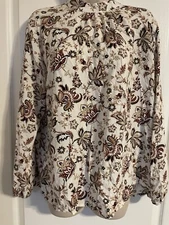 C&C California Floral Paisley Mock Neck Long Sleeve Blouse XL Preppy Boho Work