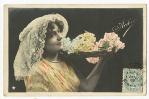 c 1905 Glamour Glamor FRENCH BEAUTY Lace Hat Head Covering photo postcard