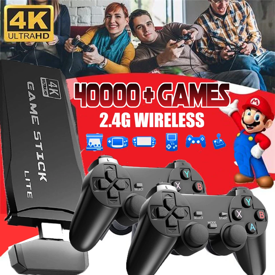 40000+ Retro Videospielkonsole 4K HD TV Spiel Stick inkl.2X Wireless Controller