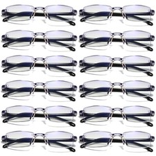 12PK Mens Rectangular Rimless Blue Light Blocking Reading Glasses Unisex Readers
