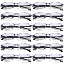12PK Mens Rectangular Rimless Blue Light Blocking Reading Glasses Unisex Readers
