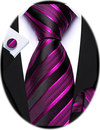 Stripe Men Ties Set Classic WOVEN Necktie with Handkerchief Cufflinks Formal - Picture 17 of 83
