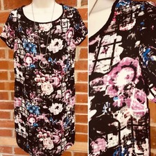 Ladies New Look Size 10 Black Pink Dress Floral Evening Spring Excellent L6